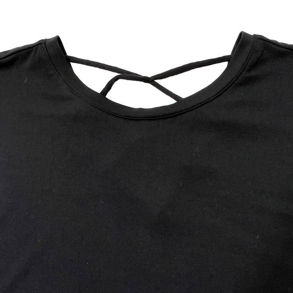 Old Navy Luxe Top Short Sleeve Lattice Back Black Jack Girl’s XS - Picture 2 of 8